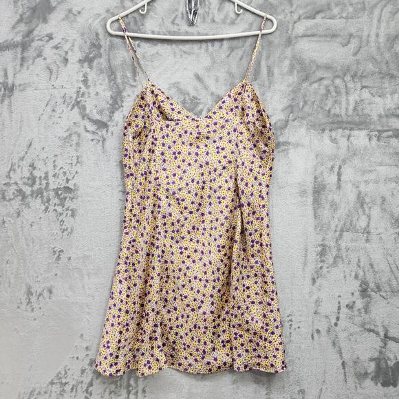 Zara Dress Womens L Multicolor Floral Satin Slip Ruched Tie Front Mini Party - Picture 4 of 11